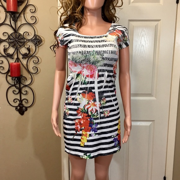 black and white striped floral dress